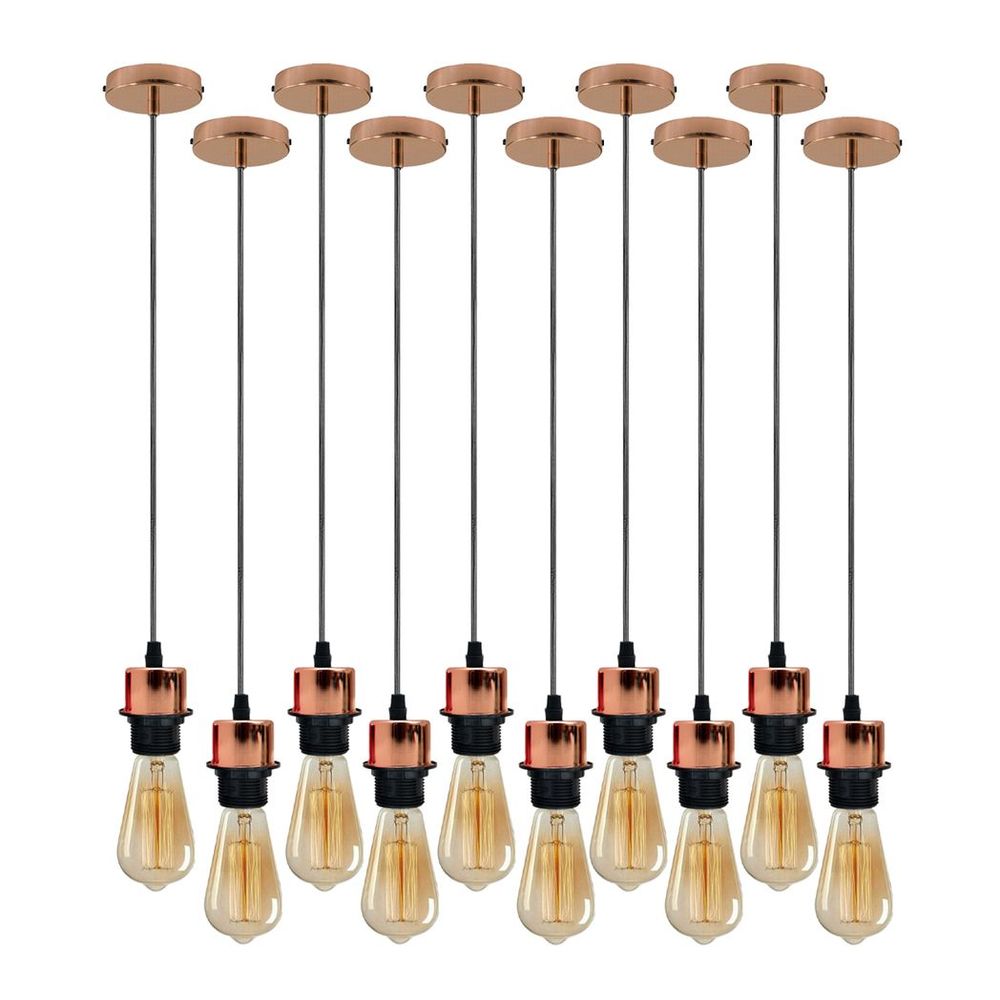 10 Pack Industrial Rose Gold Pendant Light, Lampshade Addable E27 Lamp Holder Light