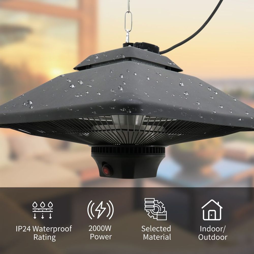 2kw Electric Heater LED Halogen Heating Hanging Light Outdoor Remote