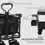 Foldable Trolley Cart w/ 4 Wheels, 2 Compartments, Canopy - Black