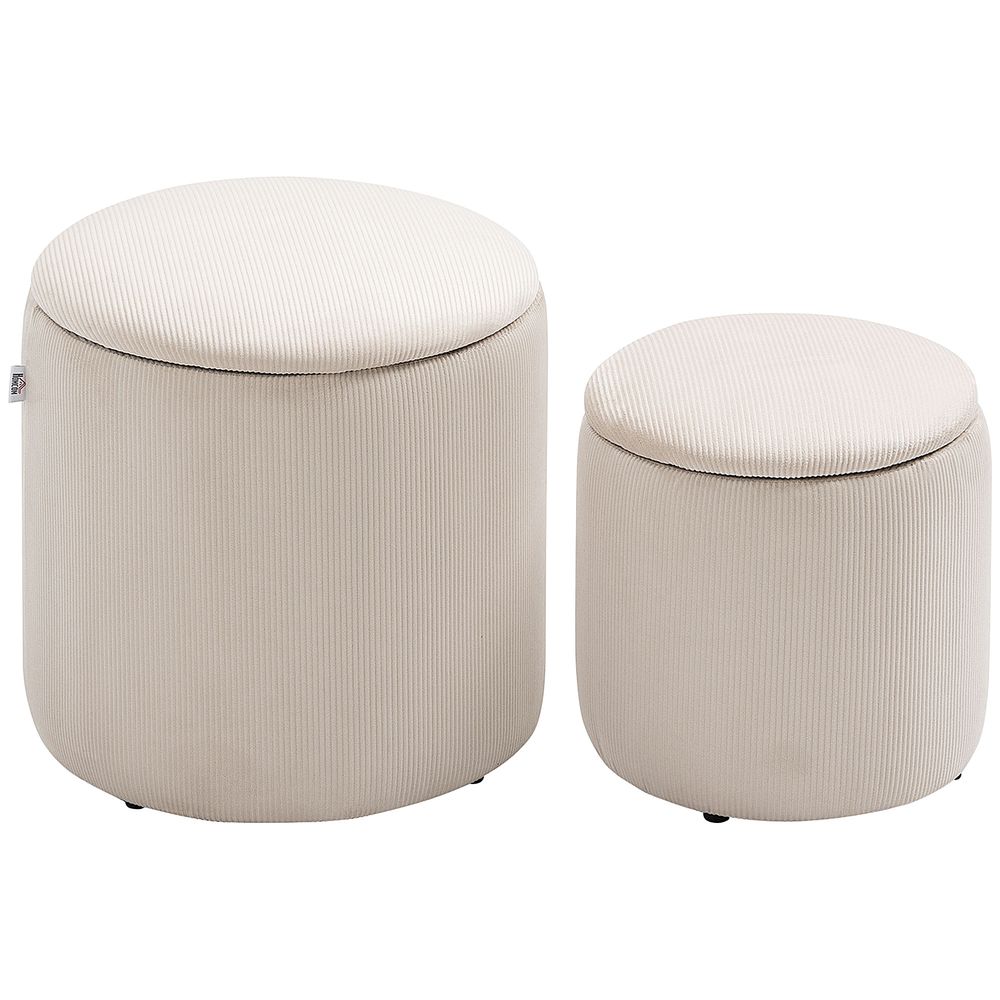 Corduroy Storage Ottomans, Set of 2, Removable Lid, Cream White