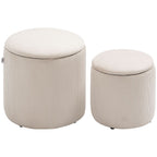 Corduroy Storage Ottomans, Set of 2, Removable Lid, Cream White