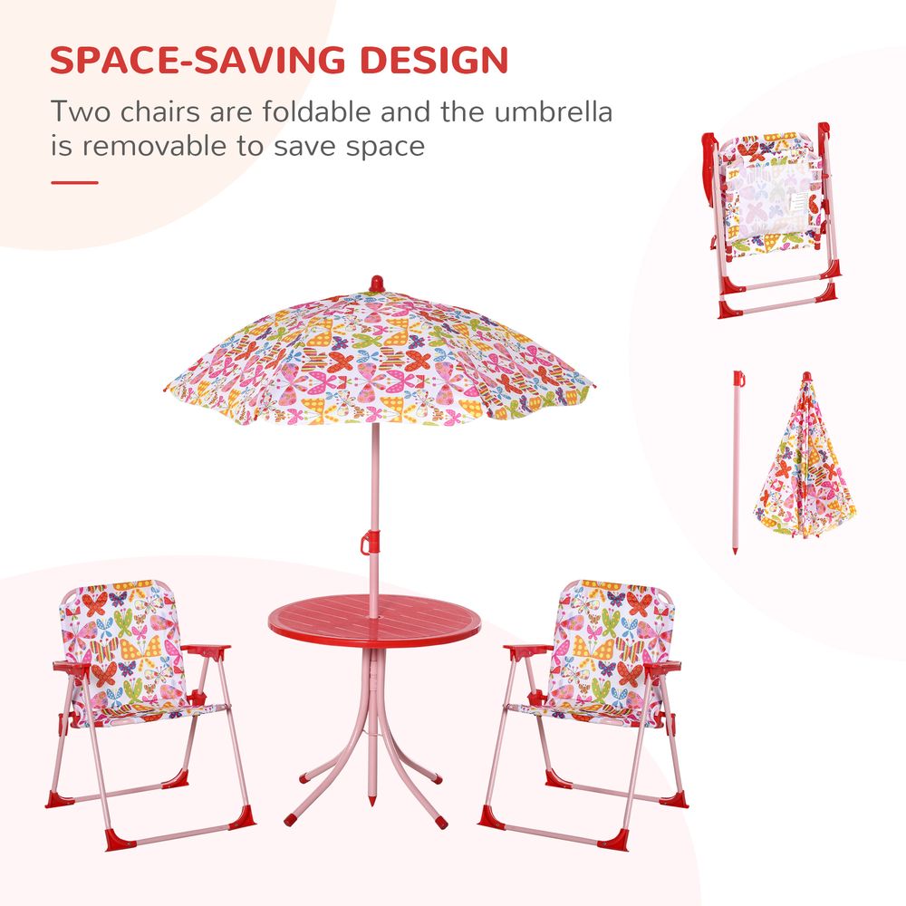 Kids Outdoor Bistro Table and Chair Set Butterfly Pattern Garden Patio Backyard with Removable & Height Adjustable Parasol