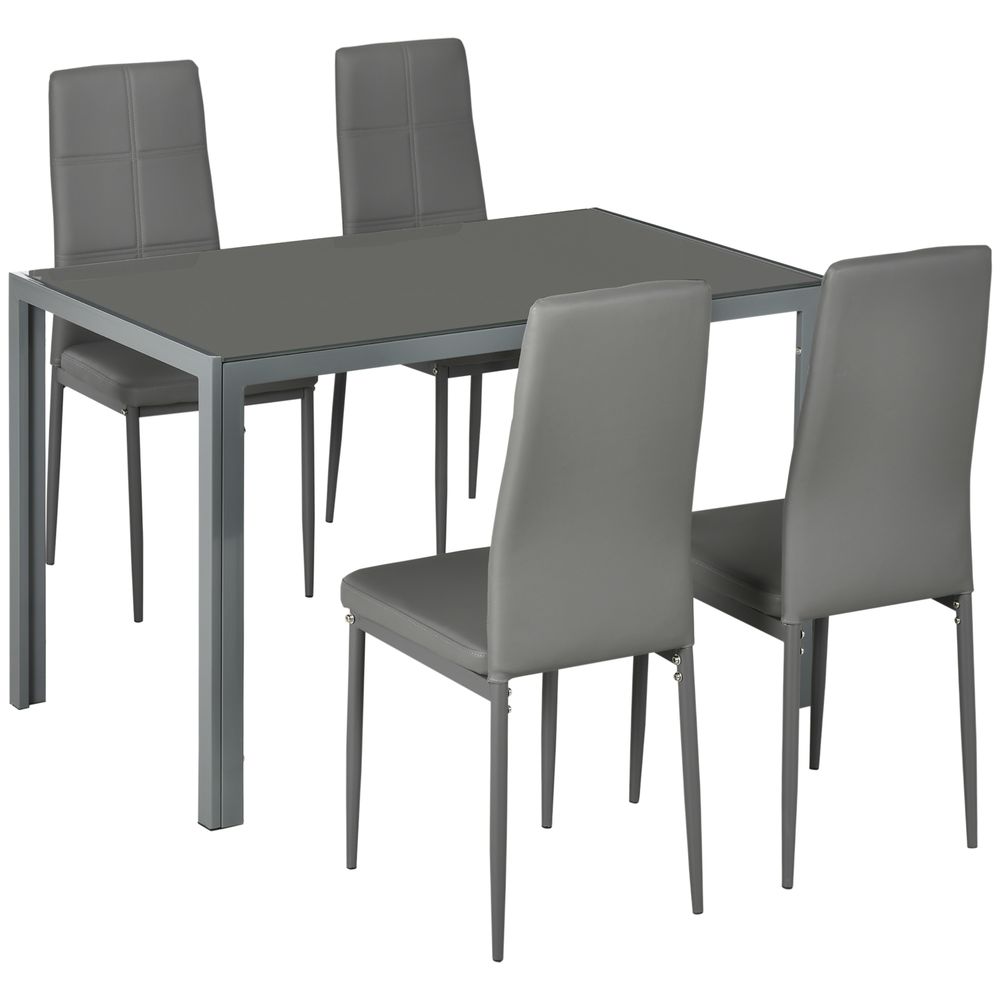 5 Piece Dining Set Table and 4 Chairs Set for 4 Persons Kitchen Glasstop