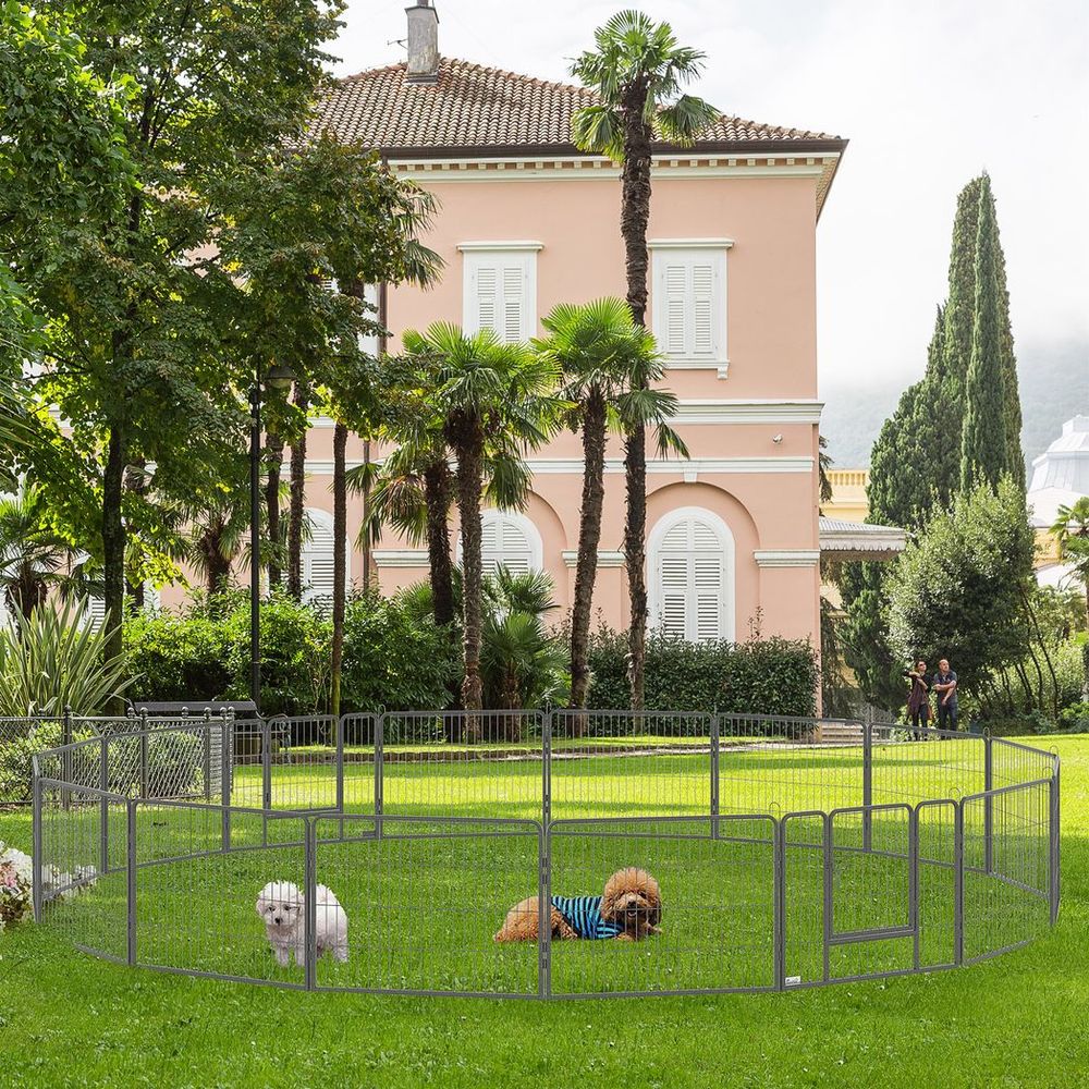Heavy Duty 16 Panel Dog Pen - 60H cm - 2 Doors - Playpen for Dogs