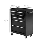 5-Drawer Lockable Steel Tool Storage Cabinet w/ Wheels Handle 2 Keys Black