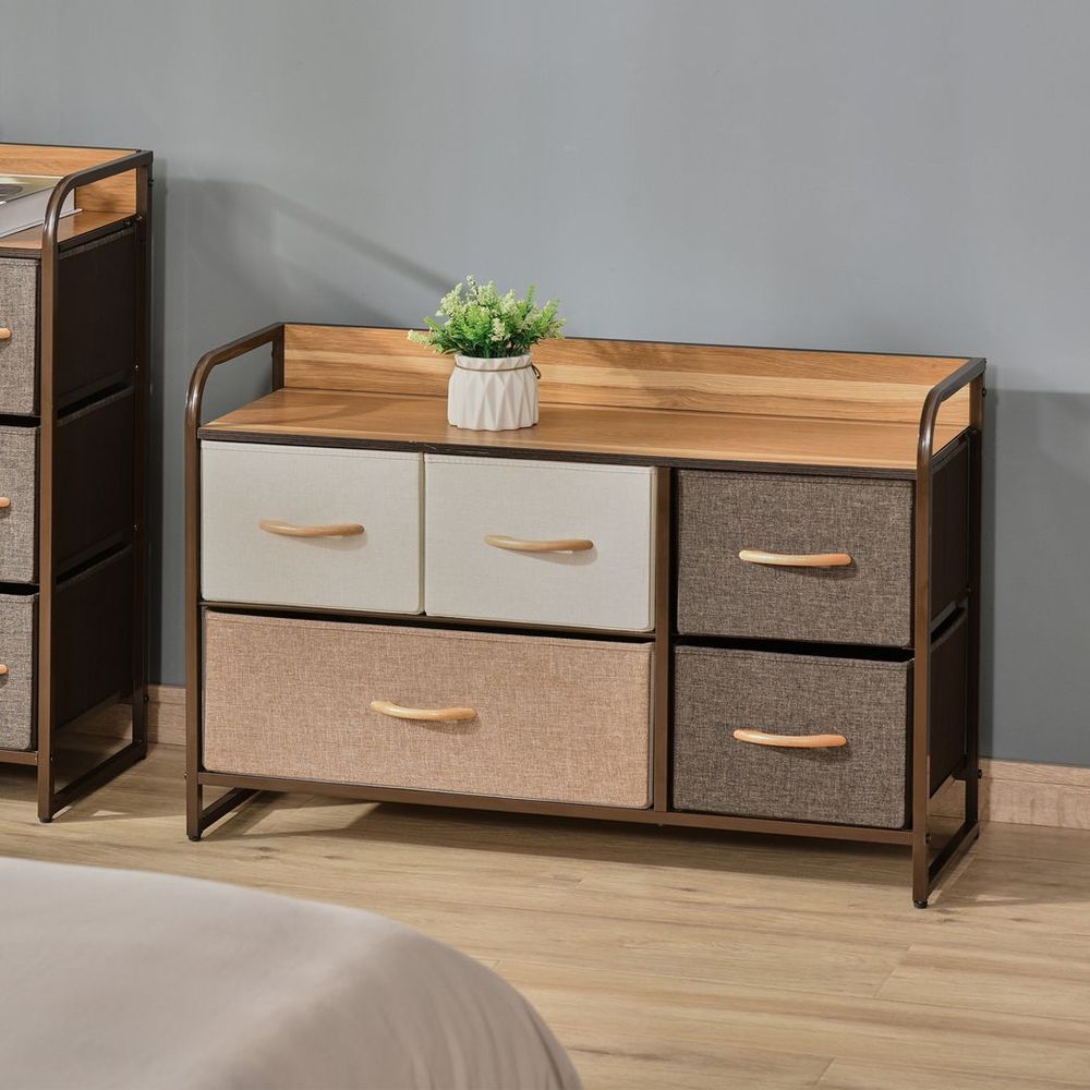 5-Drawer Storage Tower Dresser - Wood Top, Steel Frame - Storage Organizer - Easy Assembly