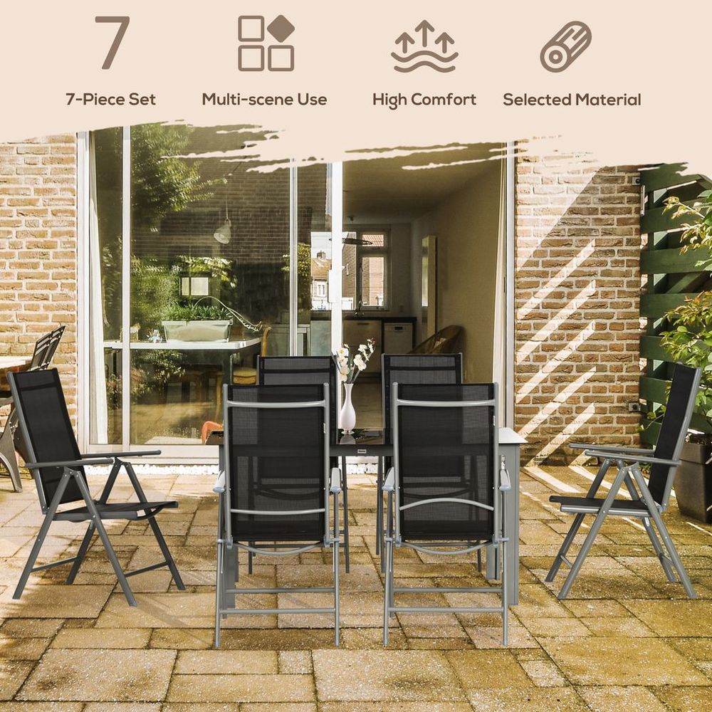 7pc Outdoor Dining Set - Folding Chairs, Aluminum Table - Patio Furniture