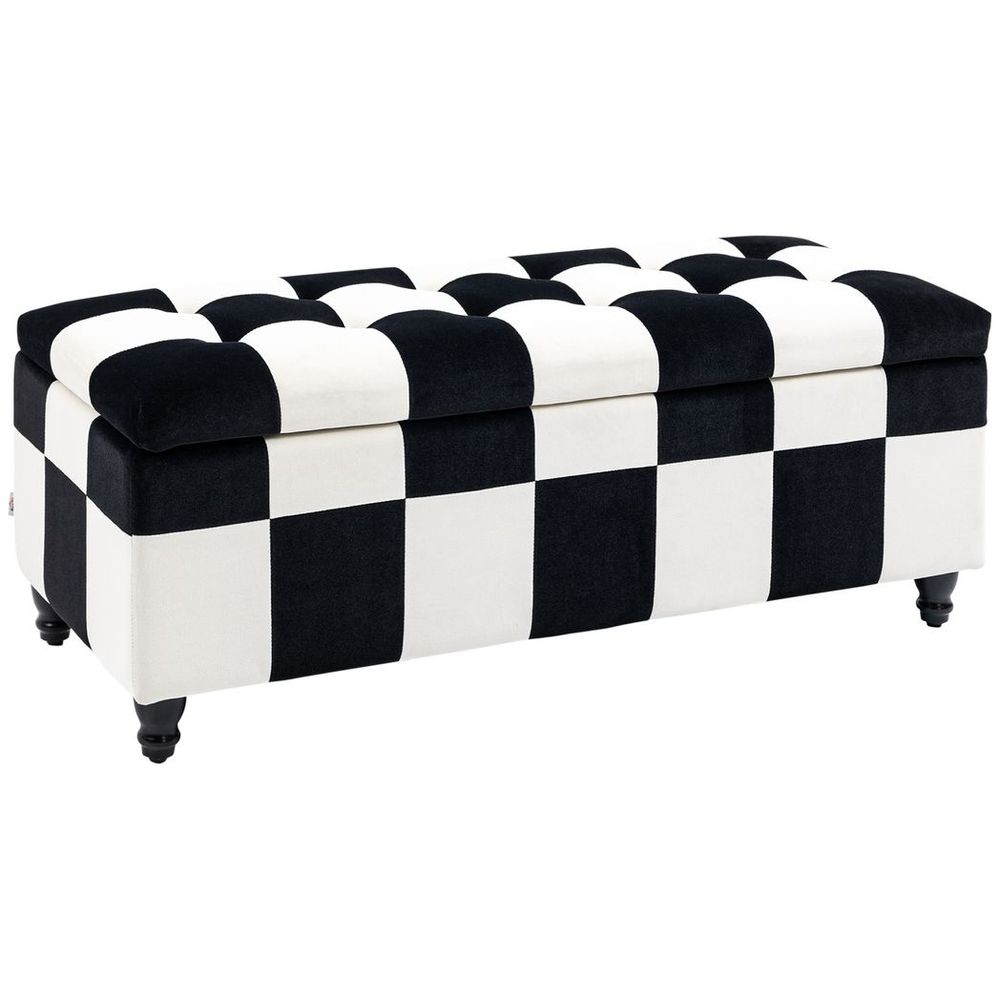 114cm Velvet Storage Ottoman: Button-tufted Footstool Box, Spacious and Stylish