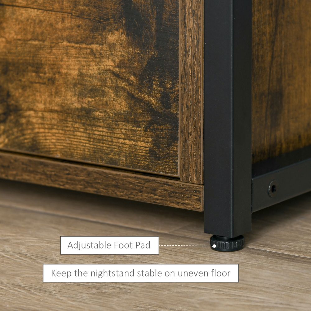 Industrial Side Table with Drawer, Sofa Table, Bedside Cabinet with Storage Shelf, Slim Nightstand for Living Room, Bedroom, Rustic Brown