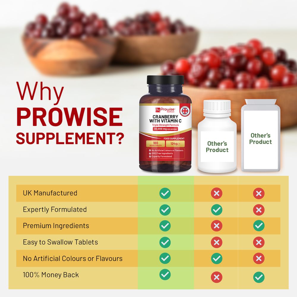 Triple Strength Cranberry 30,000mg + Vitamin C I 180 Vegan Tablets, Immune Support