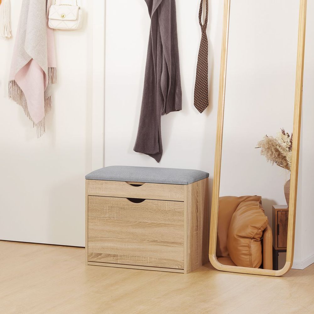 Entryway Shoe Bench & Storage Cabinet - Natural