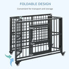 Premium 43" Foldable Heavy Duty Dog Crate - Locks, Tray, Wheels