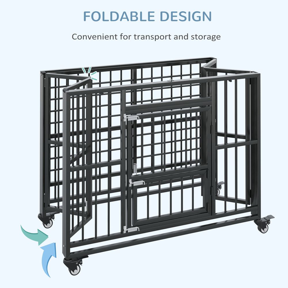 Premium 43" Foldable Heavy Duty Dog Crate - Locks, Tray, Wheels