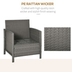 Rattan 2 Seater Patio Bistro Set with Cushion Pillow - Grey, Cream White