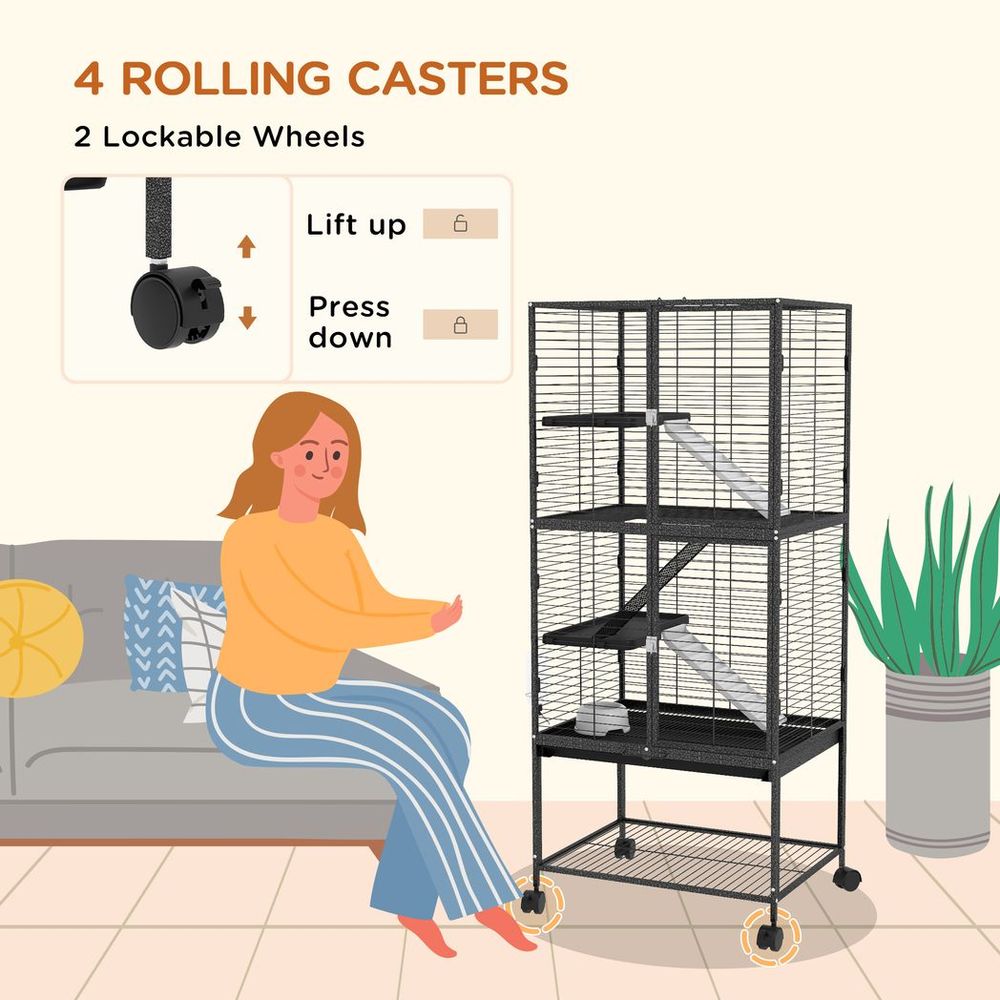 Premium 136cm Rolling Small Animal Cage - 3 Doors, Storage Shelf, Ideal for Ferrets & More!