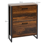 Rustic Brown Shoe Cabinet - 2 Flip Door, Divider, Entryway