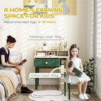 Kids Desk and Chair Set with Storage Shelves, Drawer, Green