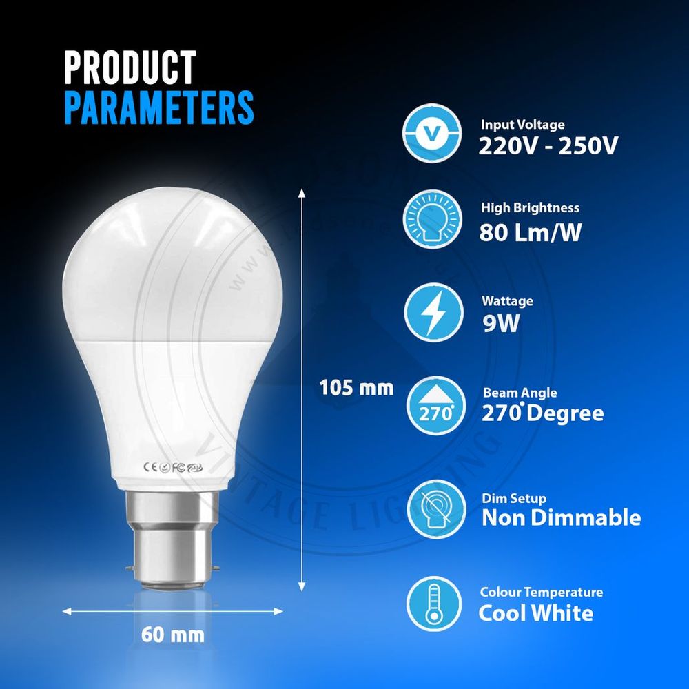 LED GLS 9W B22 Light Bulbs Cool White Energy Saving ~4154