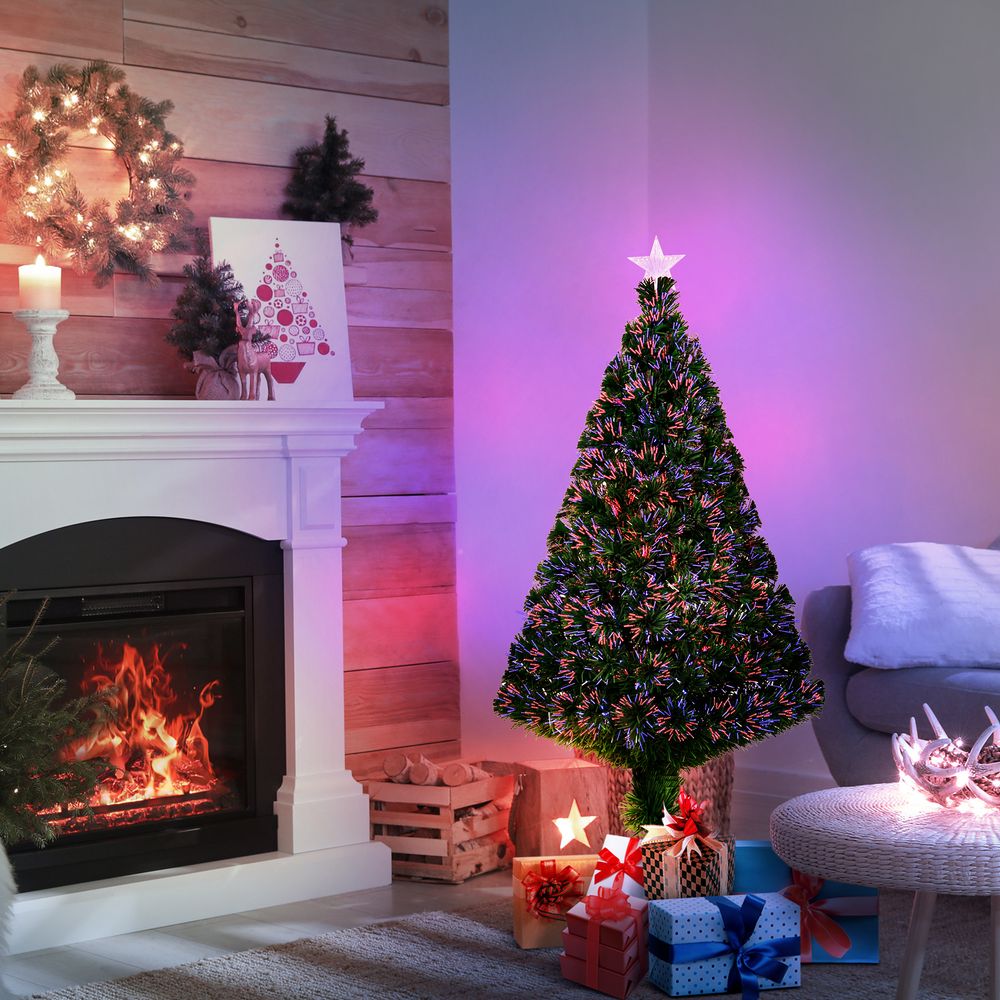 Pre-Lit Fibre Optic Artificial Christmas Tree Topper Multi-Colour 4ft