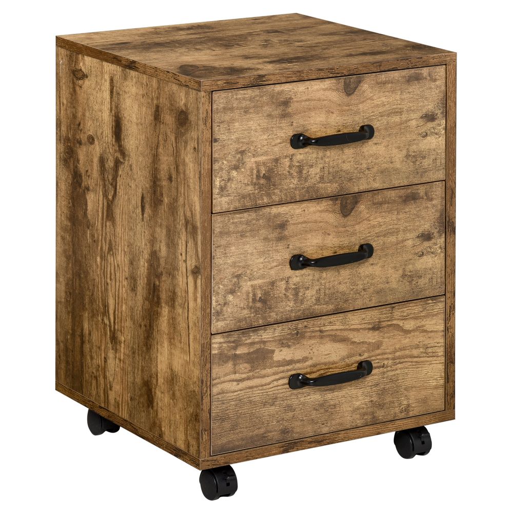 Mobile File Cabinet with 3 Drawers, Under Desk Home Office Organizer, Rustic Brown