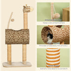 Cat Tree for Indoor Cats Cute Giraffe Kitten Play Tower w/Scratching Posts, Tunnel, Toy Ball, 48.5 x 34.5 x 101cm - Beige