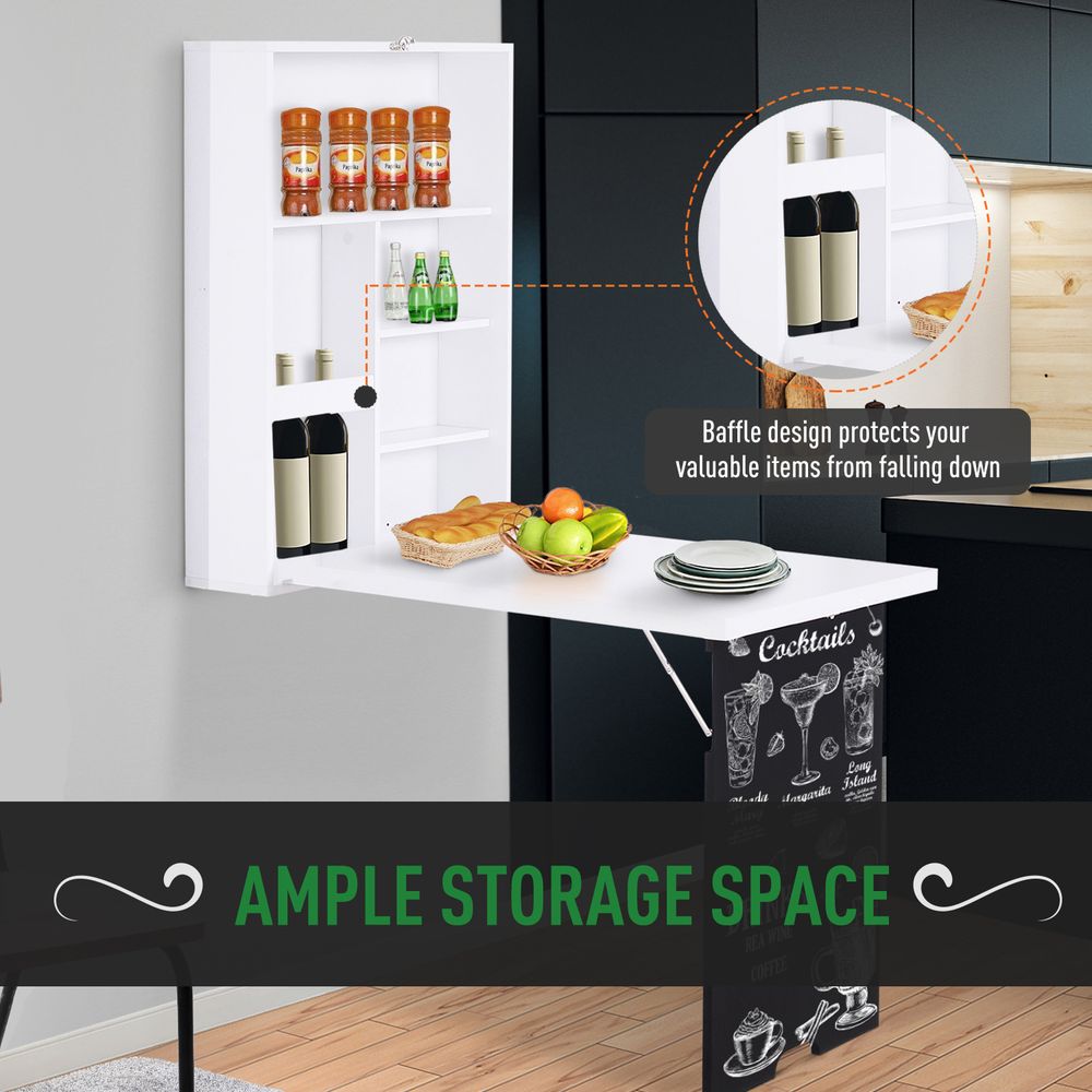 Space-Saving White Wall-Mounted Desk - Fold-Out Convertible Office Table with Chalkboard Shelf