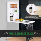 Space-Saving White Wall-Mounted Desk - Fold-Out Convertible Office Table with Chalkboard Shelf