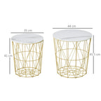 Set of 2 Nesting Side Tables with Storage, Round End Tables Coffee Tables with Steel Frame and Removable Round Top, for Living Room, bedroom, office, White