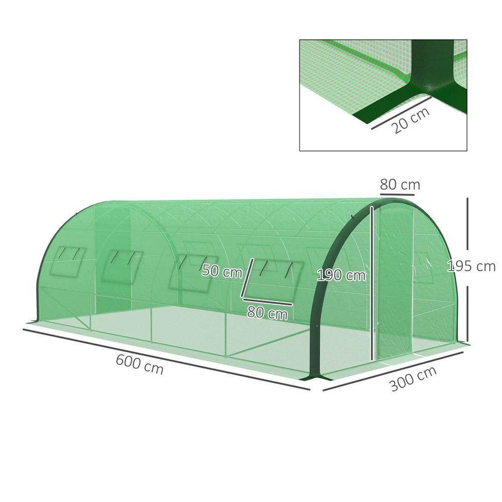 Tunnel Greenhouse, Upgraded Structure, Hinged Doors, 6 x 3(m), Green
