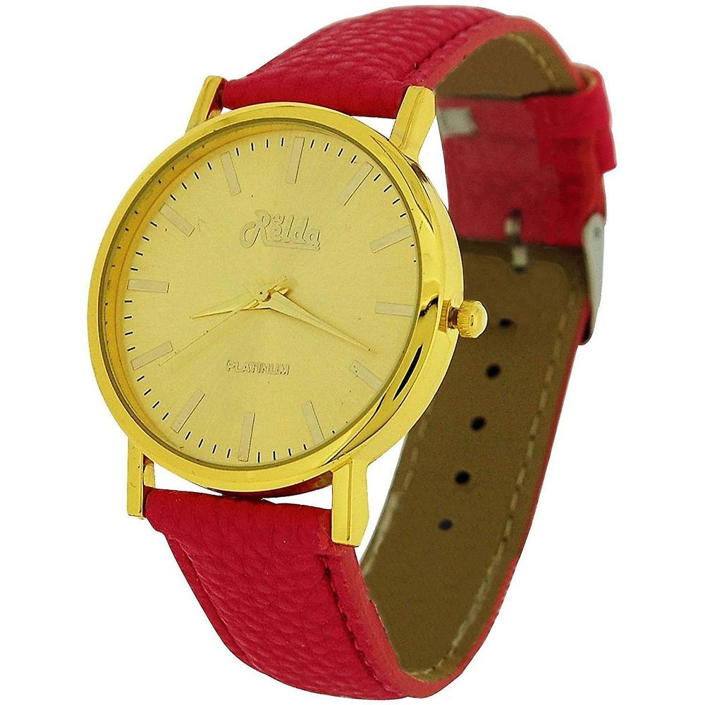 Women's Analogue Watch - Jumbo Gold Dial with Pink Leather Strap