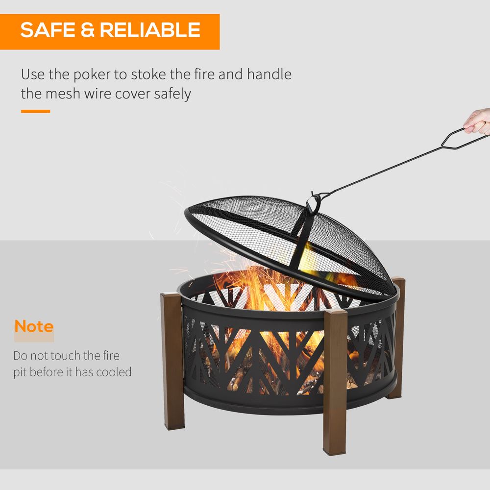 30" Outdoor Fire Pit Bowl with BBQ Grill Grate & Spark Screen Cover - Steel Construction