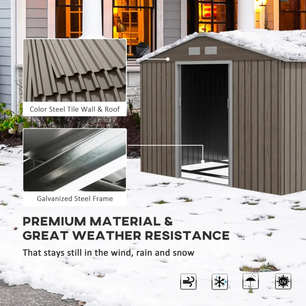 Garden Shed Storage Unit withLocking Door Floor Foundation Vent Brown