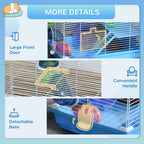 2 Tier Hamster Cage Carrier Habitat Small Animal House with Exercise Wheels Tunnel Tube Water Bottle Dishes House Ladder for Dwarf Mice, Blue