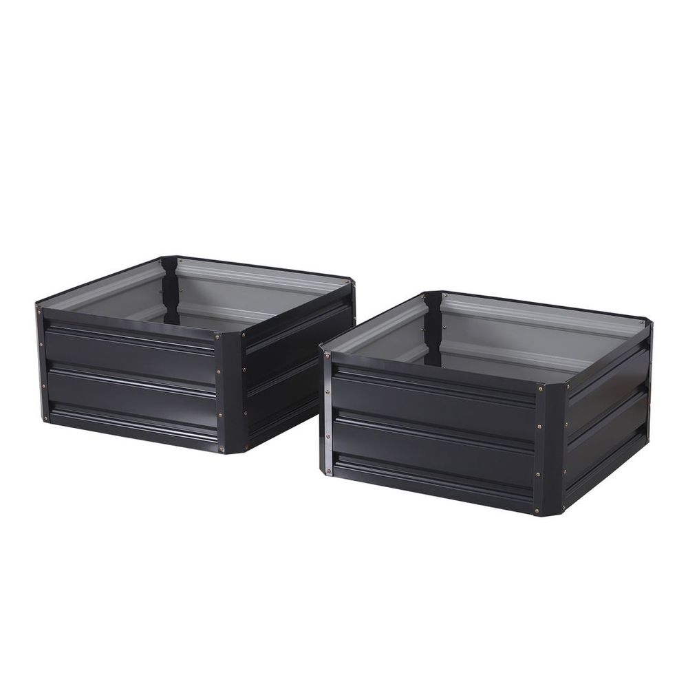 Set of 2 Raised Garden Bed Galvanised Planter Box Easy Setup Grey