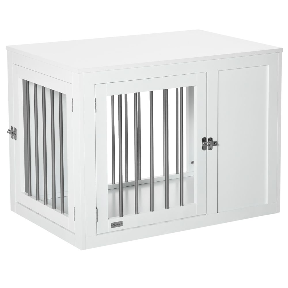 Furniture Style Dog Crate with Two Doors, End Table Pet Cage Kennel with Locks, for Medium Dogs - White