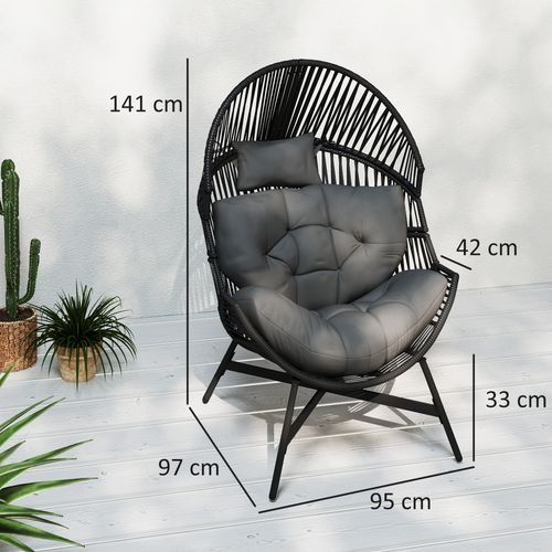 Standing Rattan Garden Egg Chair with Headrest, Charcoal Grey