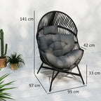 Standing Rattan Garden Egg Chair with Headrest, Charcoal Grey