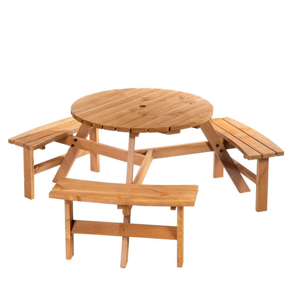 Round Table W/3 Attached Benches-Fir Wood