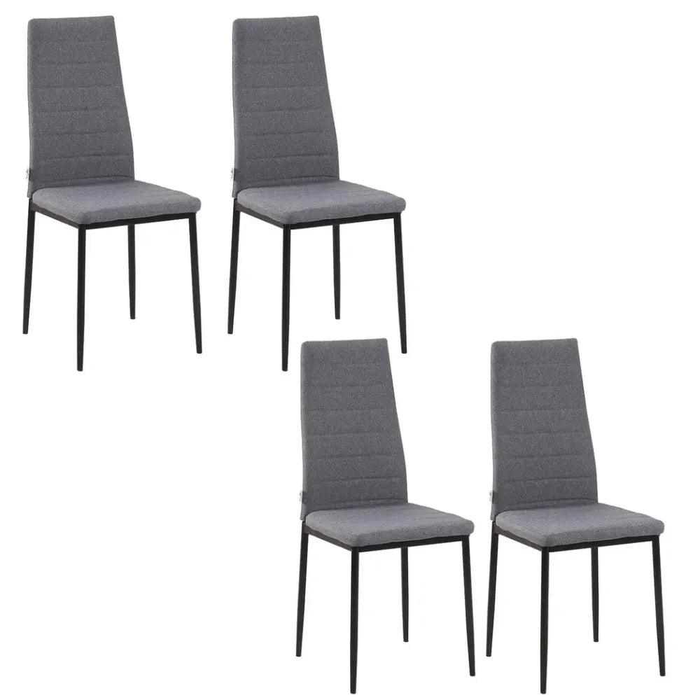 Linen-Touch High Back Dining Chairs - Set of 4 - Upholstered - Steel Legs - Comfortable - Easy Assembly - 97H x 41W x 50Dcm
