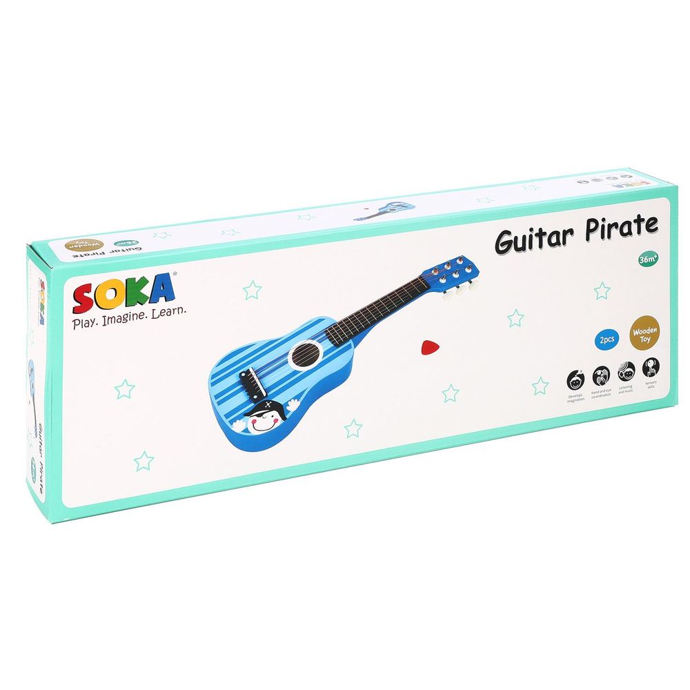 Authentic Wooden Stripe Blue Pirate Guitar - Childrens Musical Instrument
