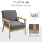 Linen Upholstered Pine Wood Accent Armchair Grey/Oak
