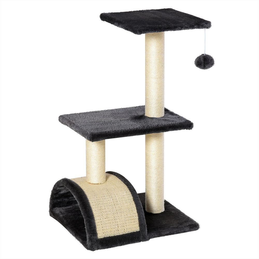 Cat Tree Tower for Indoor Cats, 72cm Climbing Activity Centre w/Sisal Scratching Post, Pad, Arc Perch, Hanging Ball, Toy - Black