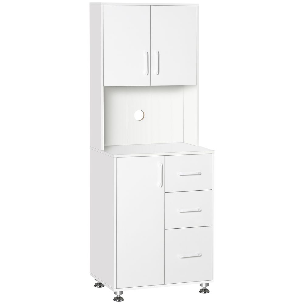 Kitchen Buffet Storage, 2 Cabinets, 3 Drawers, 60x40x150cm, White Finish