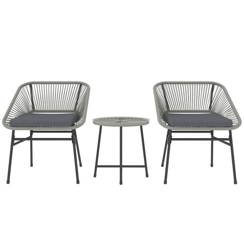 Rattan Bistro Set, Small Balcony Furniture with Cushion, Light Grey in Grey