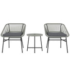 Rattan Bistro Set, Small Balcony Furniture with Cushion, Light Grey in Grey