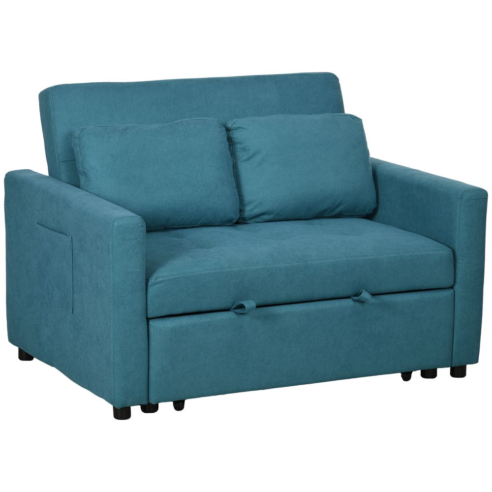 2 Seater Sofa Bed Settee - Blue, Convertible, Cushions, Pockets