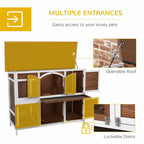 Two-Tier Wooden Rabbit Hutch w/ Openable Roof, Slide-Out Tray, Ramp