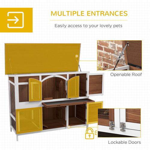 Two-Tier Wooden Rabbit Hutch w/ Openable Roof, Slide-Out Tray, Ramp