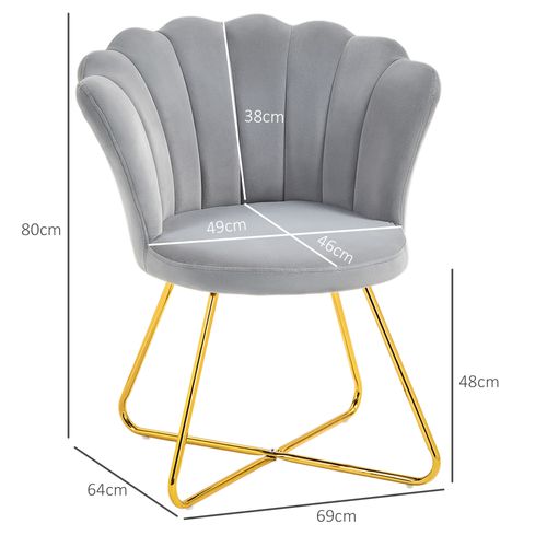 Accent Chair, Velvet Armchair with Lotus Backrest, Steel Legs