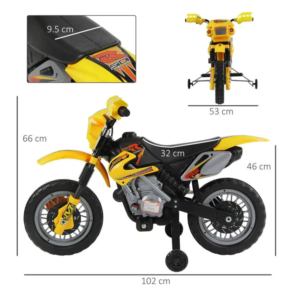 Electric Ride-On Motorcycle for Kids - Yellow, 25kg Max Load, 25W Motor, 2.5km/h Speed, 45min Playtime